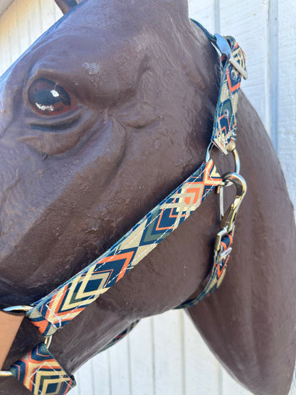 PERSONALIZED earth tone  aztec print nylon horse halter