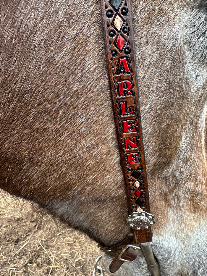 Four aces Hand painted and tooled  leather Headstall horse size