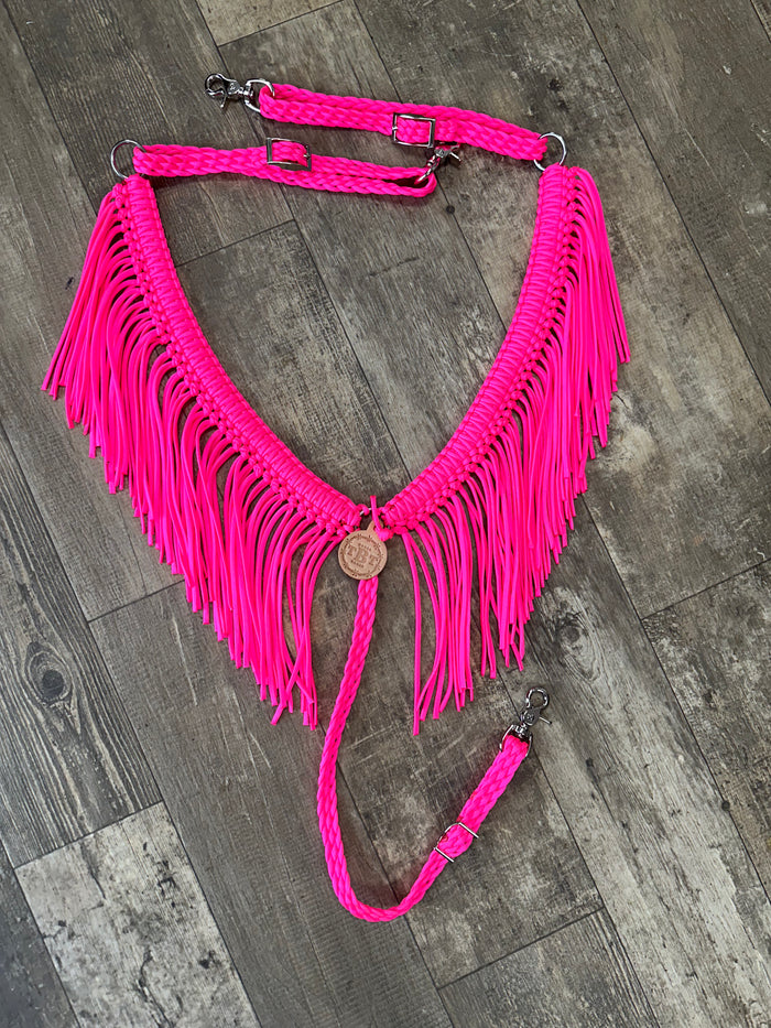 fringe breast collar neon hot pink