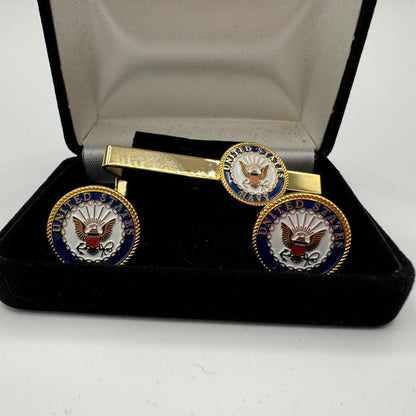 Battleship New Jersey BB-62 Navy Tie Bar and Cufflink Set