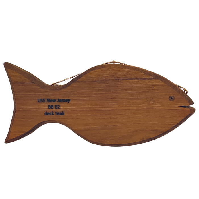 Authentic Battleship New Jersey Decorative Teak Wood Plaque - Fish Motif