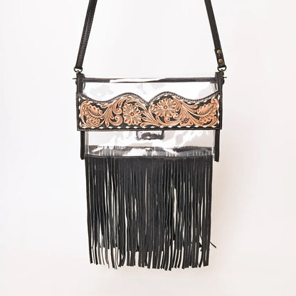 American Darling Fringe & Floral Hand Tooled Leather Clear Crossbody Bag