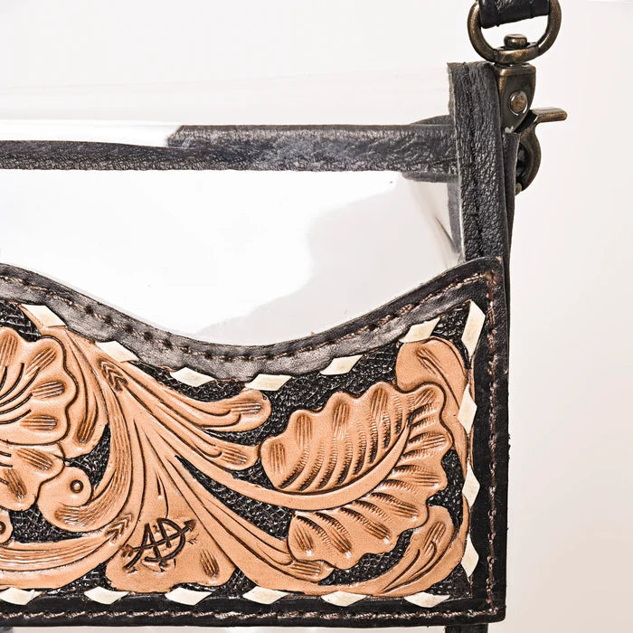 American Darling Fringe & Floral Hand Tooled Leather Clear Crossbody Bag