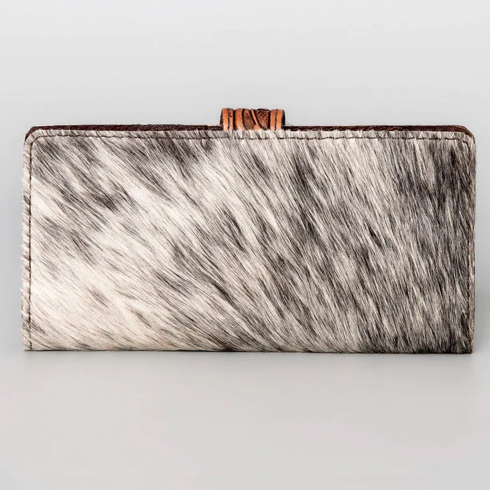 American Darling Hair-on-Hide Buckstitch Floral Tooled Leather Snap Wallet