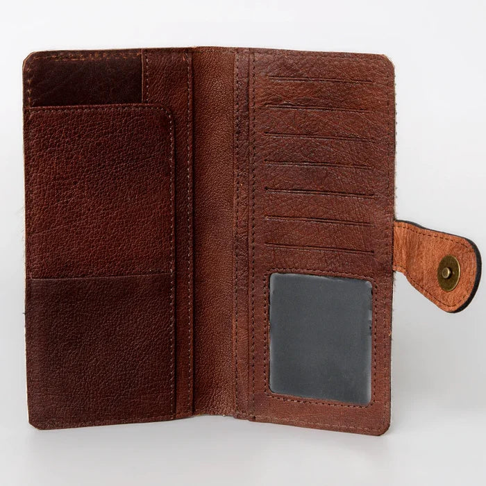 American Darling Hair-on-Hide Buckstitch Floral Tooled Leather Snap Wallet