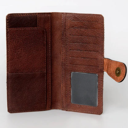 American Darling Hair-on-Hide Buckstitch Floral Tooled Leather Snap Wallet