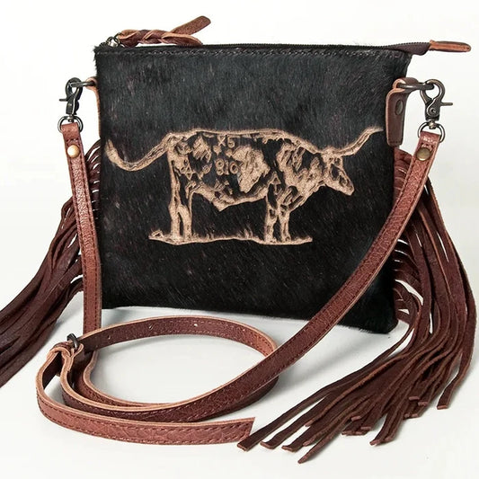 American Darling Hair on Hide Longhorn Fringe Crossbody Bag