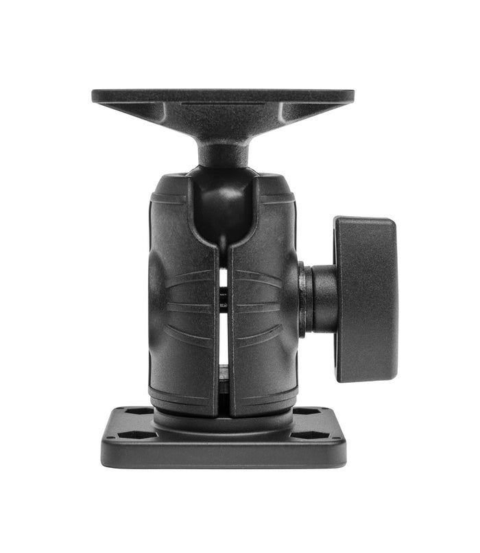 AMPS Mounting Pattern with OCTO™ Rectangular Drill-Base Mount, featuring a black adjustable bracket, side tightening knob, and flat top plate, shown isolated on a white background.