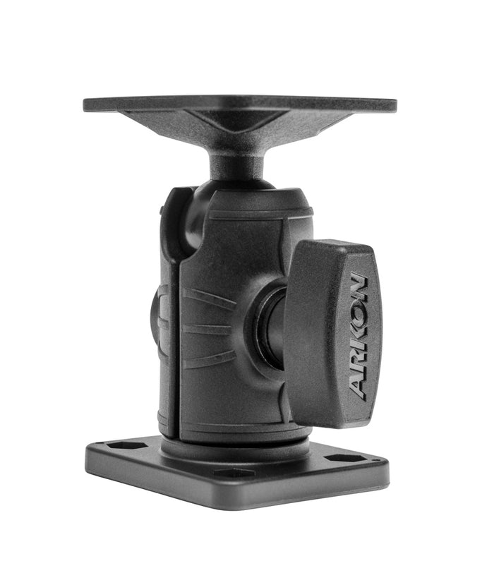 The AMPS Mounting Pattern with OCTO™ Rectangular Drill-Base Mount is a black adjustable bracket with a square base, designed for attaching devices to flat surfaces using the 4-Hole-AMPS mount and AMPS pattern.