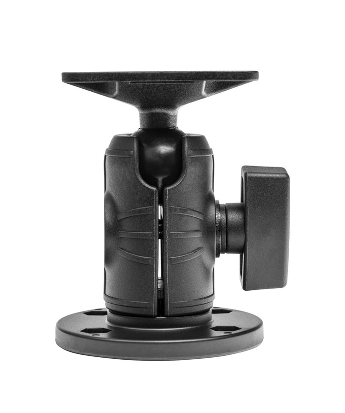 The OCTO™ Round Drill-Base Mount features a black adjustable bracket with side knob and 4-Hole-AMPS mounting pattern, ideal for securing cameras or sensors.