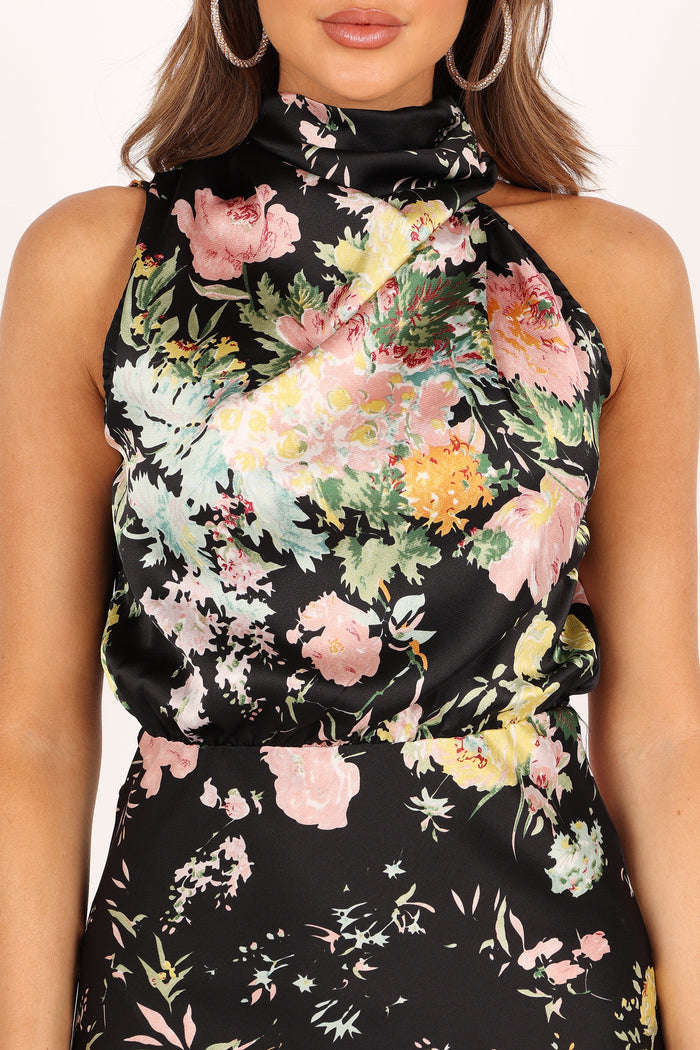 Petal and Pup USA DRESSES Anabelle Halter Neck Mini Dress - Black Floral