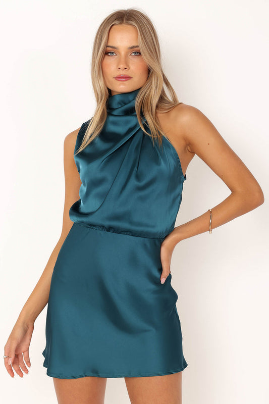 Petal and Pup USA DRESSES Anabelle Halter Neck Mini Dress - Teal