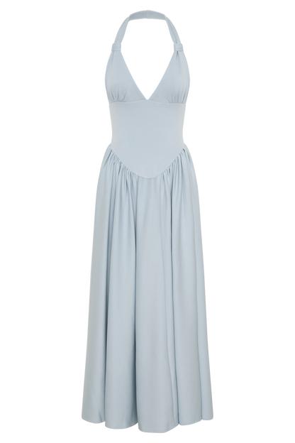 Angelina Scuba Halter Midi Dress - Pale Blue