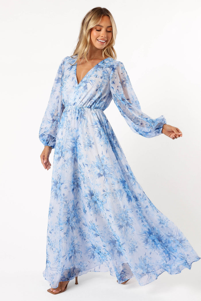 Petal and Pup USA DRESSES Anisa Maxi Dress - Blue Floral