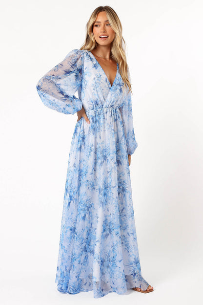 Petal and Pup USA DRESSES Anisa Maxi Dress - Blue Floral