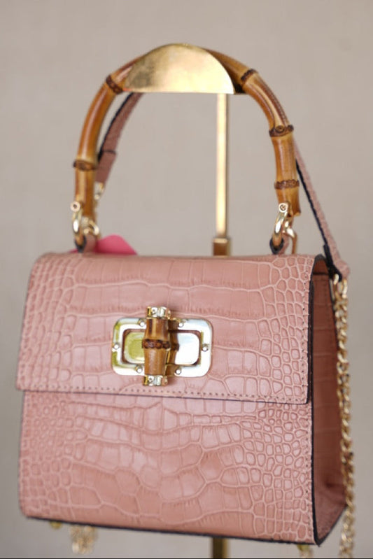 Antonella Small Croco Handbag Light Pink