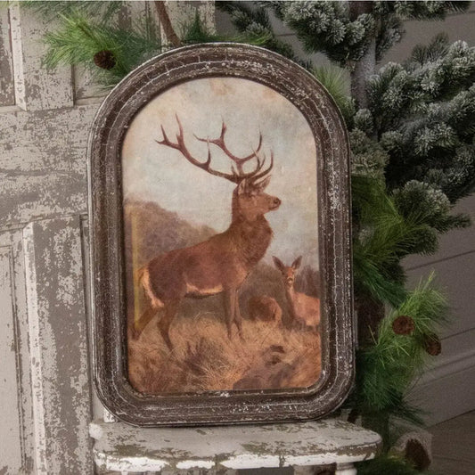 Arched Wood Framed Deer Print