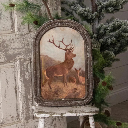 Arched Wood Framed Deer Print
