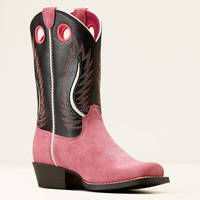 Ariat Kid's Futurity Fort Worth Western Boot in Haute Pink Suede/ Madison Avenue