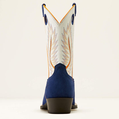Ariat Kid's Futurity Fort Worth Western Boot in Patriot Blue Suede/ Pale Moon