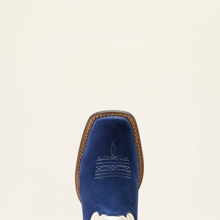 Ariat Kid's Futurity Fort Worth Western Boot in Patriot Blue Suede/ Pale Moon