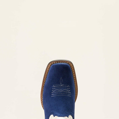 Ariat Kid's Futurity Fort Worth Western Boot in Patriot Blue Suede/ Pale Moon
