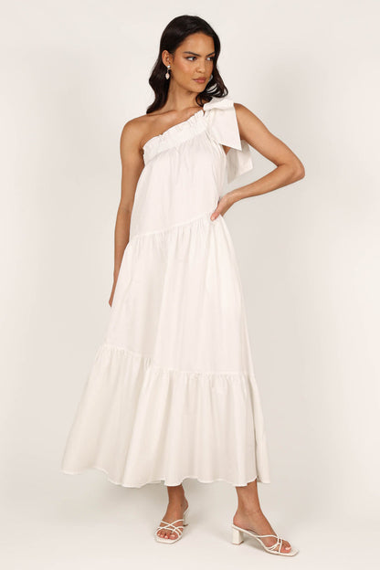 Petal and Pup USA DRESSES Ava One Shoulder Maxi Dress - White