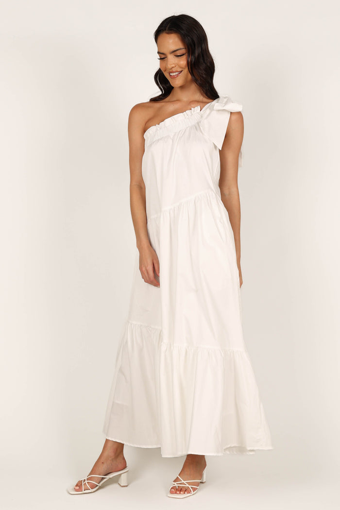 Petal and Pup USA DRESSES Ava One Shoulder Maxi Dress - White