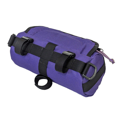 purple handlebar bag on white - back