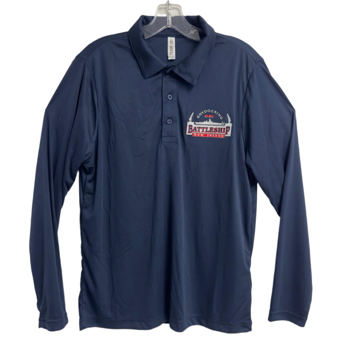 Battleship Dry Dock Logo Men's Zone Performance Long Sleeve Polo