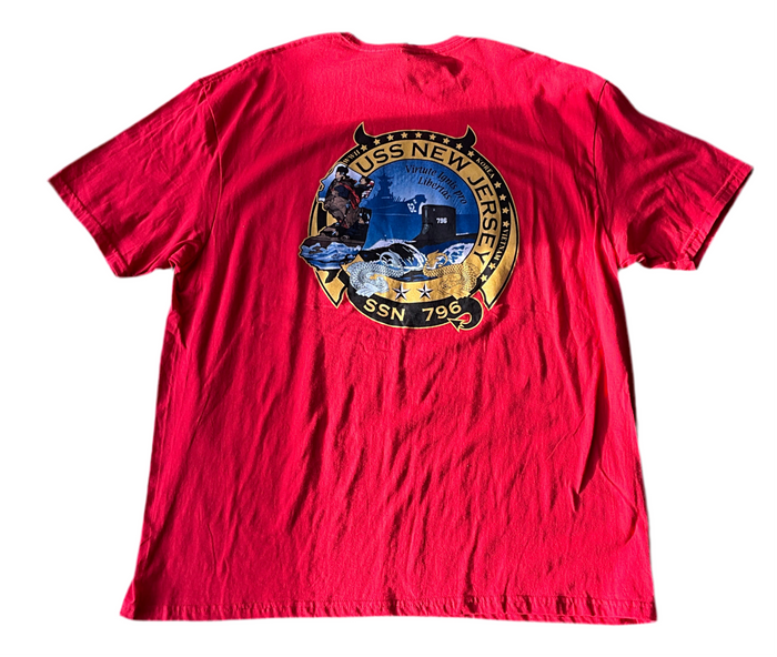 Battleship USS New Jersey SSN 796 Back Graphic T-Shirt (Red)