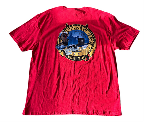 Battleship USS New Jersey SSN 796 Back Graphic T-Shirt (Red)