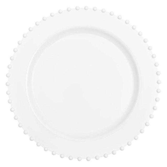 Posh Setting 10 Inch Dinner Plate White Round Plastic Plates (10 Pack) - Beaded