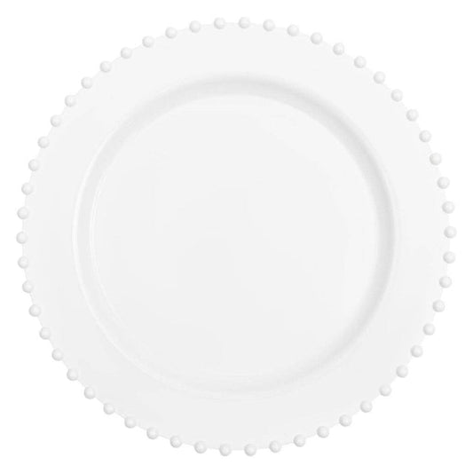 Posh Setting 10 Inch Dinner Plate White Round Plastic Plates (10 Pack) - Beaded