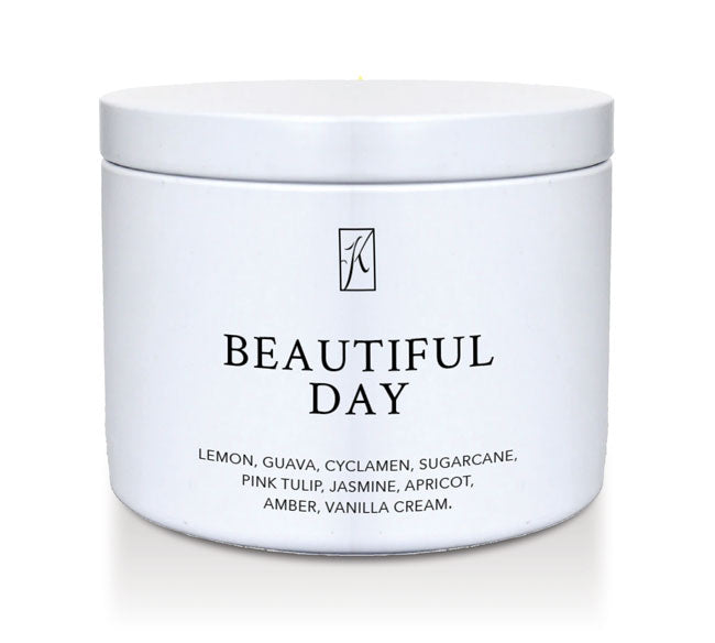 'Beautiful Day' Scented Candle Tin with a Kringle Candle logo on a white background
