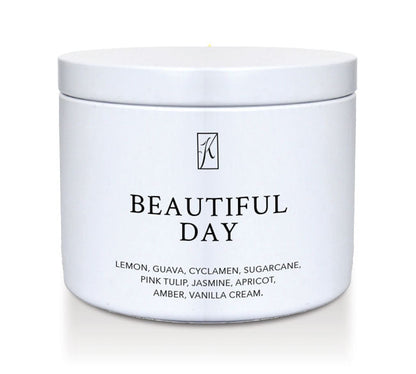'Beautiful Day' Scented Candle Tin with a Kringle Candle logo on a white background
