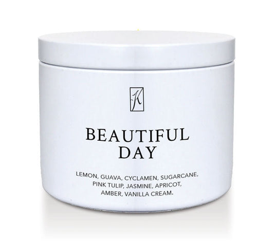 'Beautiful Day' Scented Candle Tin with a Kringle Candle logo on a white background