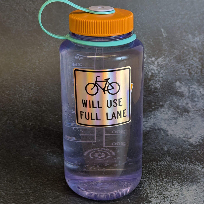 holographic bike sticker on water bottle