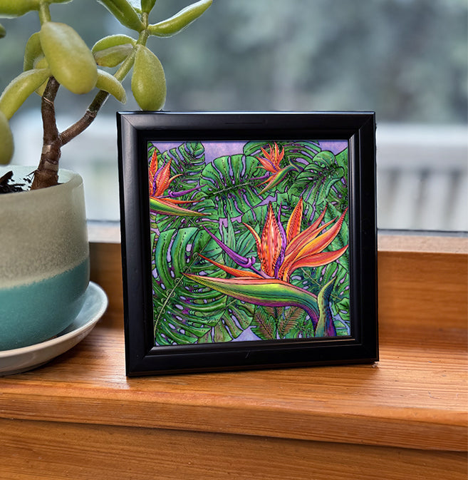 Bird of Paradise with Monstera Framed Art