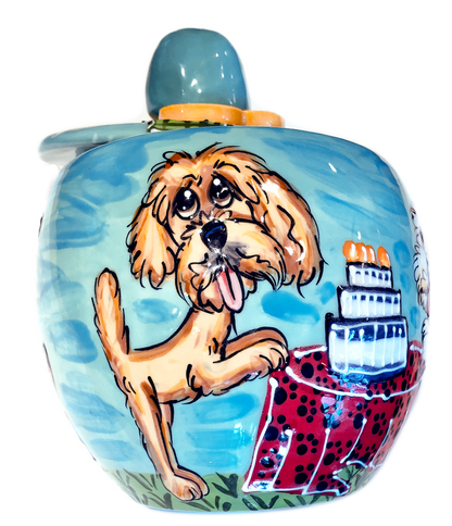 Golden Doodle Birthday Cake Treat Jar, Gift for Dog, Birthday Theme Labradoodle Cookie Jar
