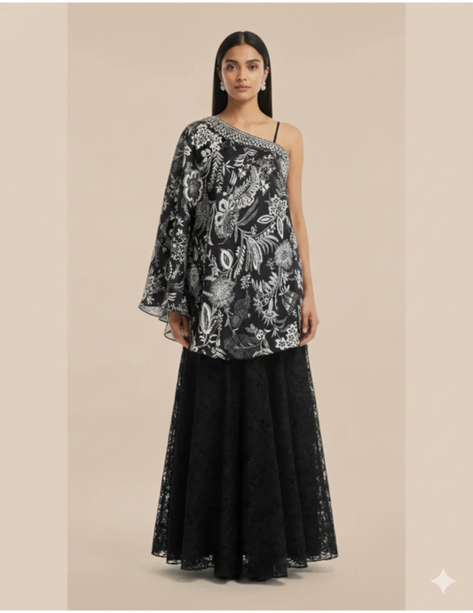 Black Crepe Sharara Set