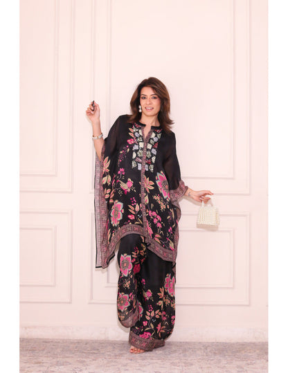 Black Floral Kaftan Co-ord Set