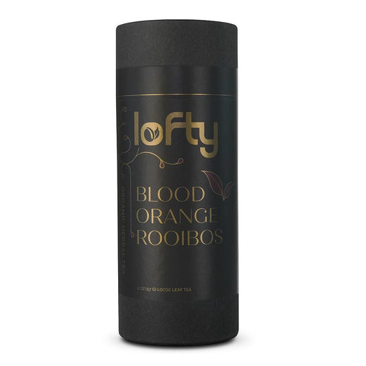 Front view of Lofty Blood Orange Rooibos tea canister