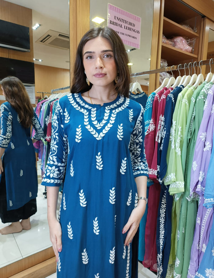 Blue chikankari kurti online shopping