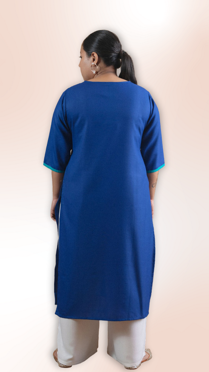Blue Mirror Work Straight Long Kurti