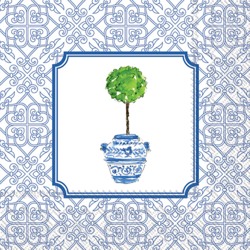 Boston International Paper Cocktail Napkins 20 ct Rosanne Beck Blue Topiary