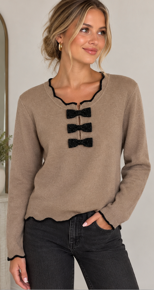 Bow Sweater- Beige