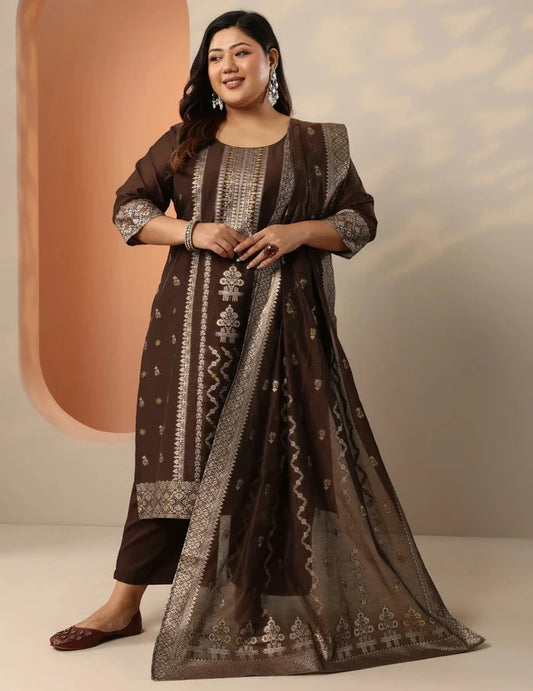 Brown Silk Blend Suit Set