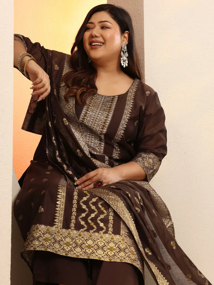 Brown Silk Blend Suit Set