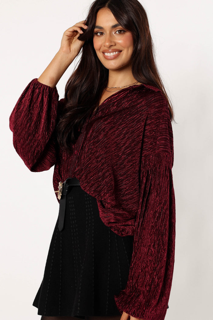Petal and Pup USA TOPS Cadence Long Sleeve Sequin Top - Burgundy